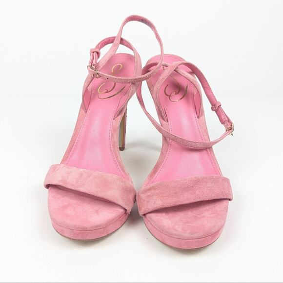 Sam Edelman Pink Suede Jade Ankle Strap Heeled Sandals Size 7 FLAWED - Picture 3 of 10